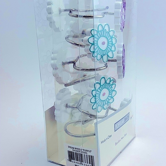 Dream Wheels Shower Curtain Hooks Purple Teal Flowers Set of 12 Popular Bath - Picture 6 of 10